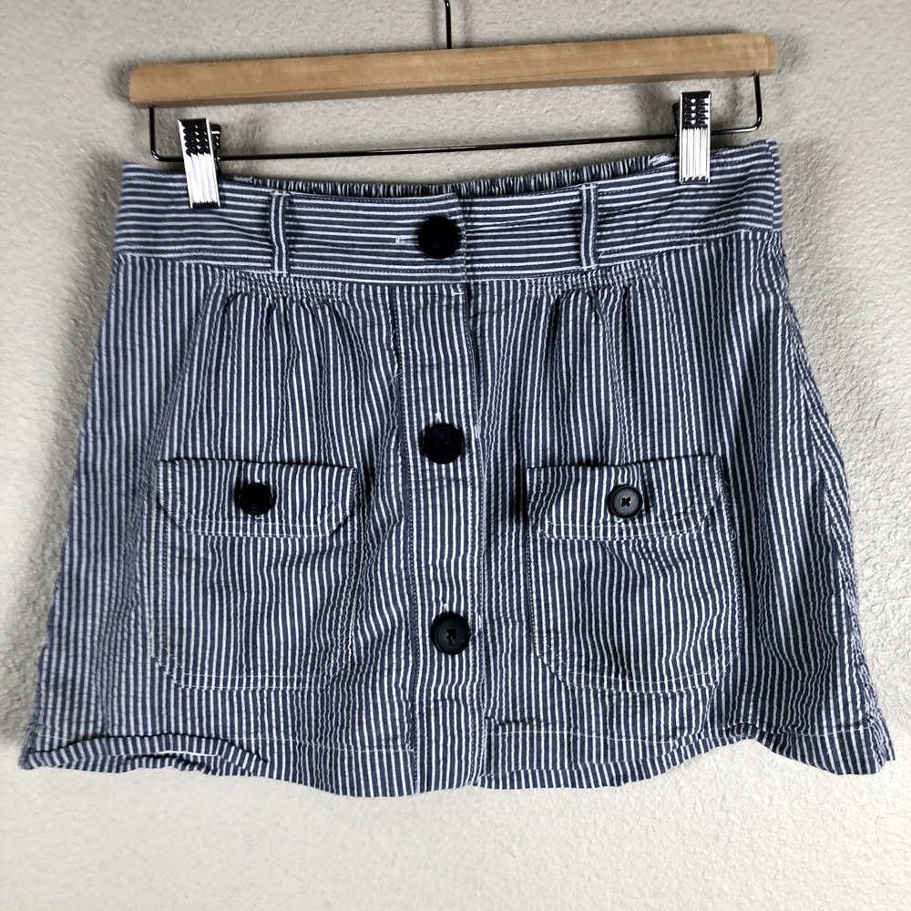 American Eagle Seersucker Mini Skirt Women‎ XS Blue White Stripe Nautical Preppy